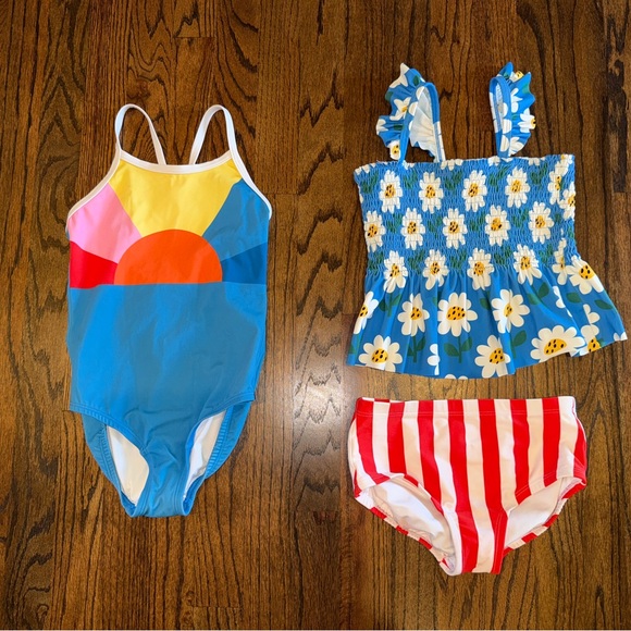 Hanna Andersson Kids Swimwear size 6/7 or 120cm red white blue two suits - Picture 2 of 11